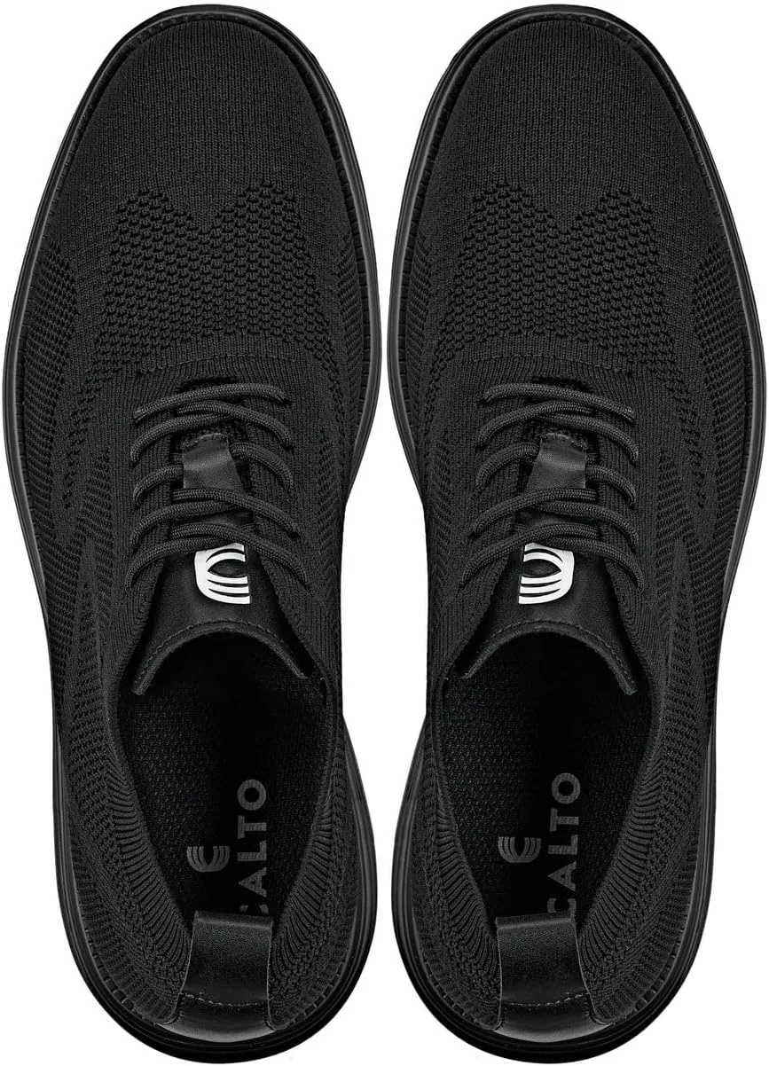 CALTO Men's Invisible Height Increasing Elevator Shoes - Black/Black Sole Ultra Light-Weight Lace-up Knitted Sporty Walker - 2.8 Inches Taller - X2631 - Size 12 D(M) US