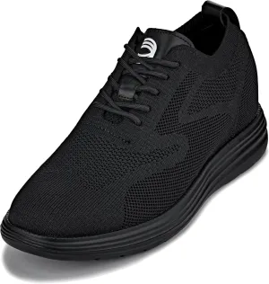 CALTO Men's Invisible Height Increasing Elevator Shoes - Black/Black Sole Ultra Light-Weight Lace-up Knitted Sporty Walker - 2.8 Inches Taller - X2631 - Size 12 D(M) US