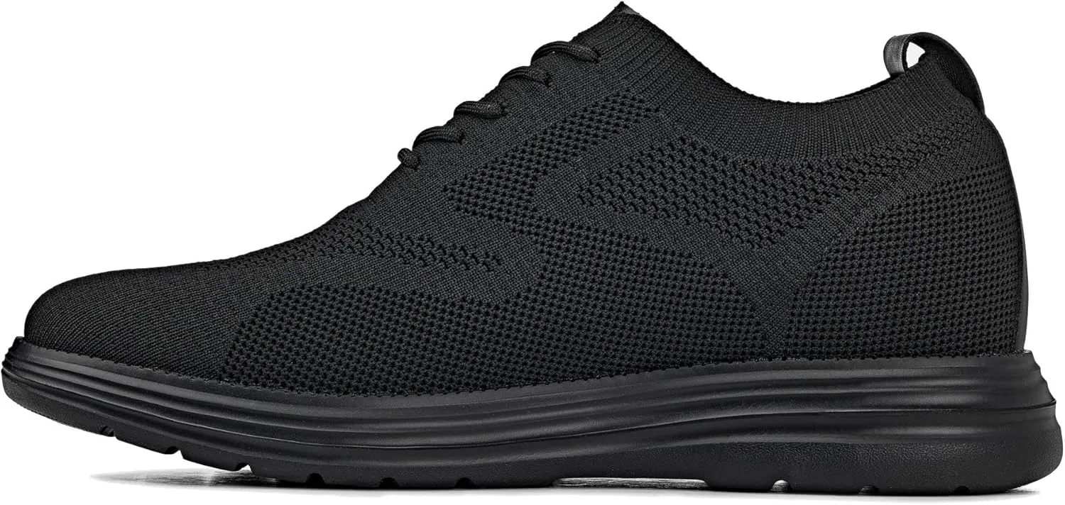CALTO Men's Invisible Height Increasing Elevator Shoes - Black/Black Sole Ultra Light-Weight Lace-up Knitted Sporty Walker - 2.8 Inches Taller - X2631 - Size 12 D(M) US