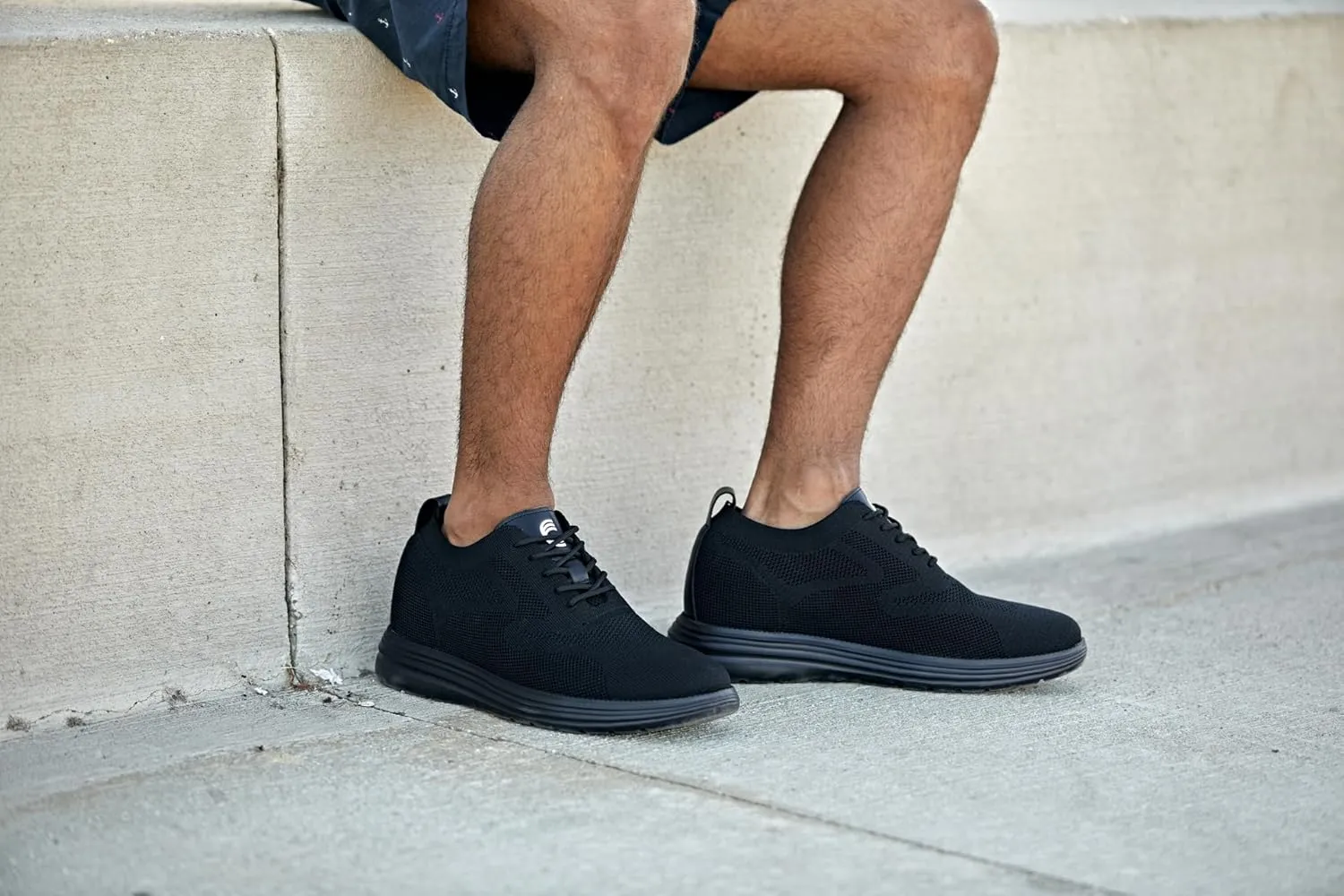 CALTO Men's Invisible Height Increasing Elevator Shoes - Black/Black Sole Ultra Light-Weight Lace-up Knitted Sporty Walker - 2.8 Inches Taller - X2631 - Size 12 D(M) US