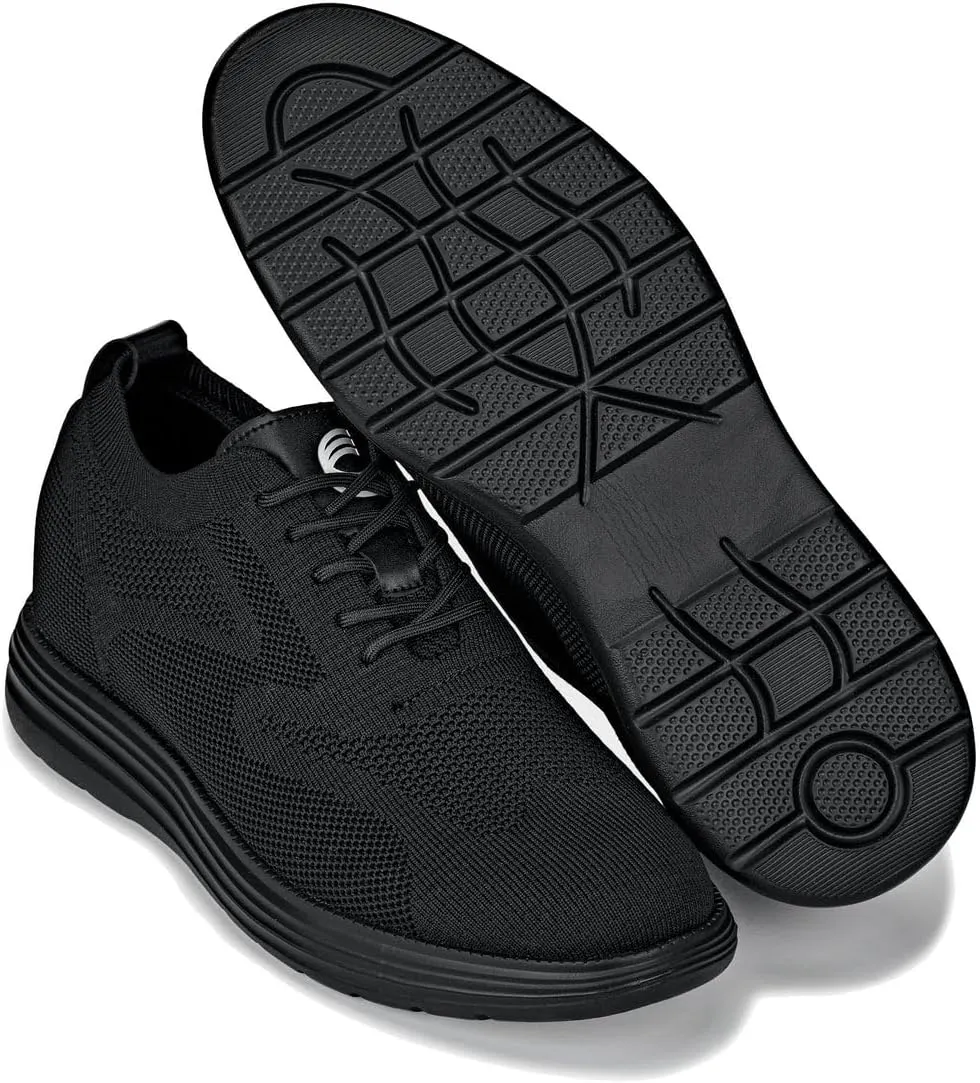 CALTO Men's Invisible Height Increasing Elevator Shoes - Black/Black Sole Ultra Light-Weight Lace-up Knitted Sporty Walker - 2.8 Inches Taller - X2631 - Size 12 D(M) US