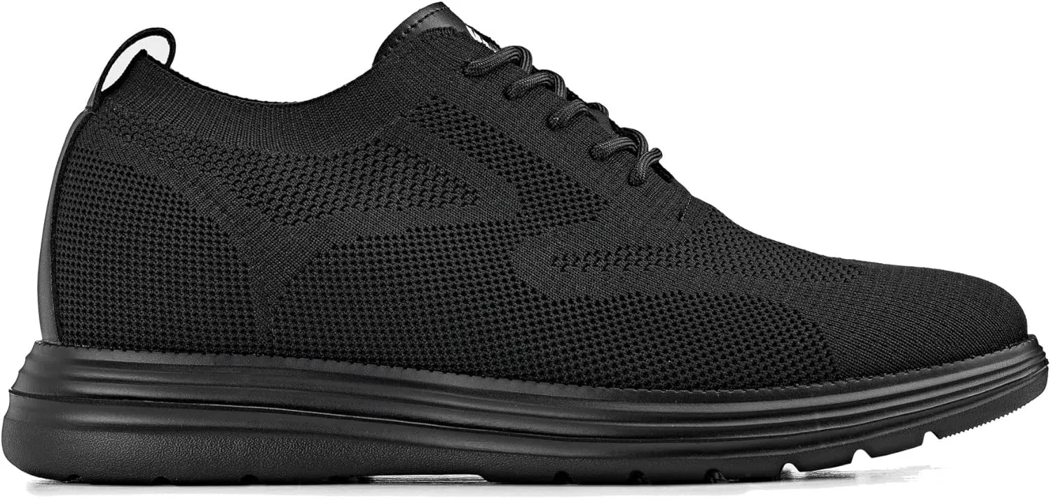 CALTO Men's Invisible Height Increasing Elevator Shoes - Black/Black Sole Ultra Light-Weight Lace-up Knitted Sporty Walker - 2.8 Inches Taller - X2631 - Size 12 D(M) US