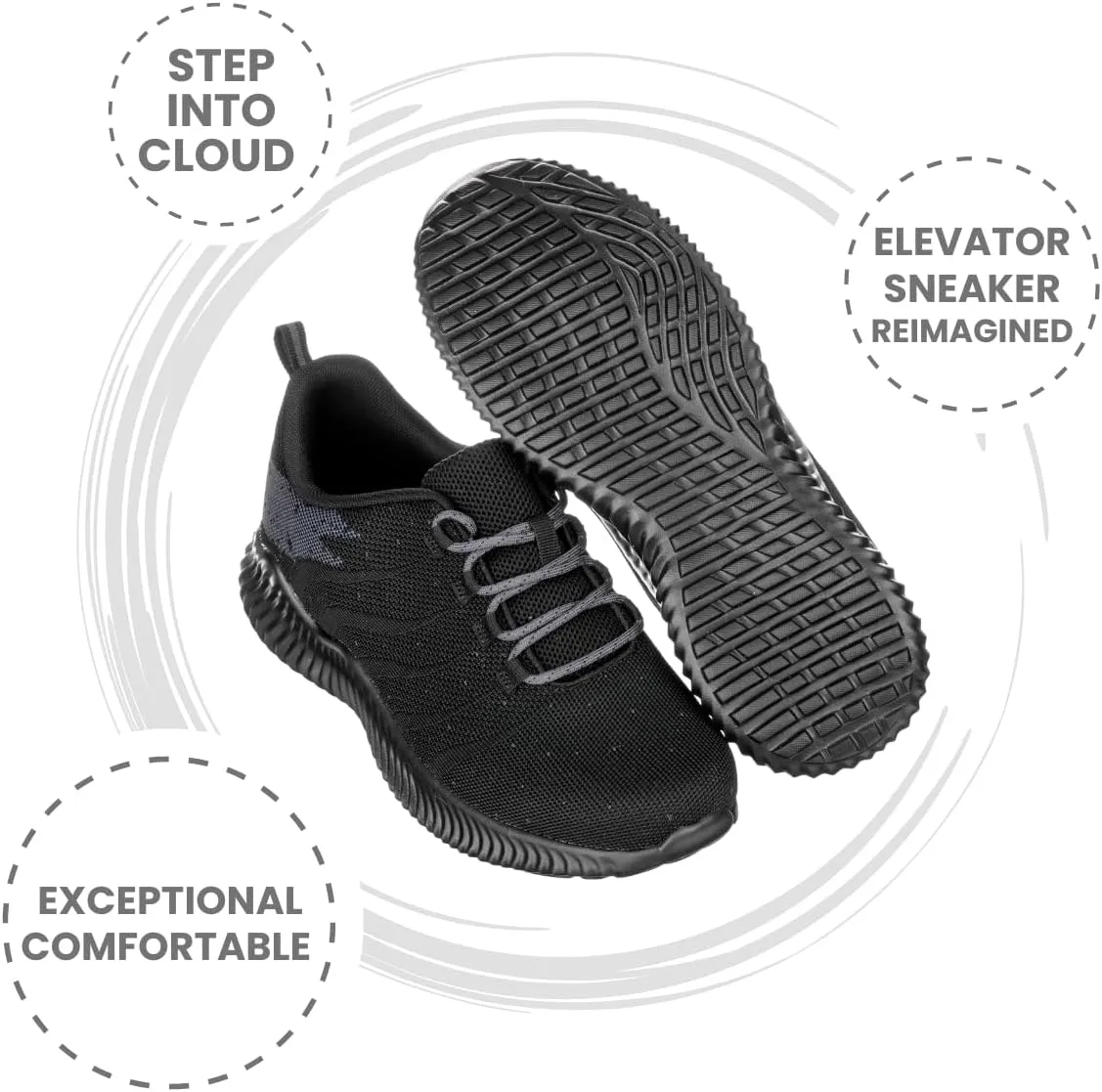 CALTO Men's Invisible Height Increasing Elevator Shoes - Black/Grey Ultra Lightweight Sporty Sneakers - 2.8 Inches Taller - Q216 - Size 10 D(M) US