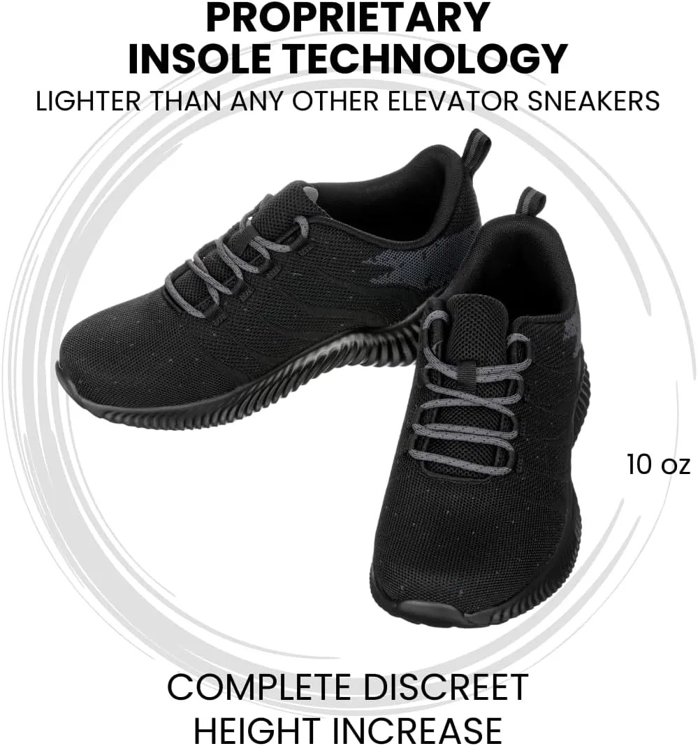 CALTO Men's Invisible Height Increasing Elevator Shoes - Black/Grey Ultra Lightweight Sporty Sneakers - 2.8 Inches Taller - Q216 - Size 10 D(M) US