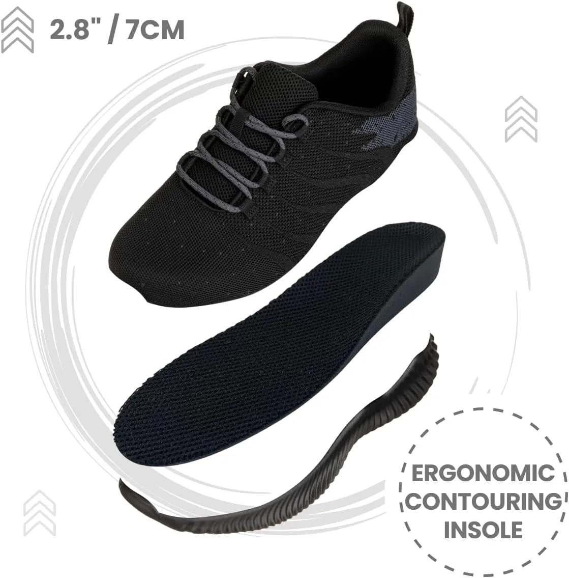 CALTO Men's Invisible Height Increasing Elevator Shoes - Black/Grey Ultra Lightweight Sporty Sneakers - 2.8 Inches Taller - Q216 - Size 10 D(M) US