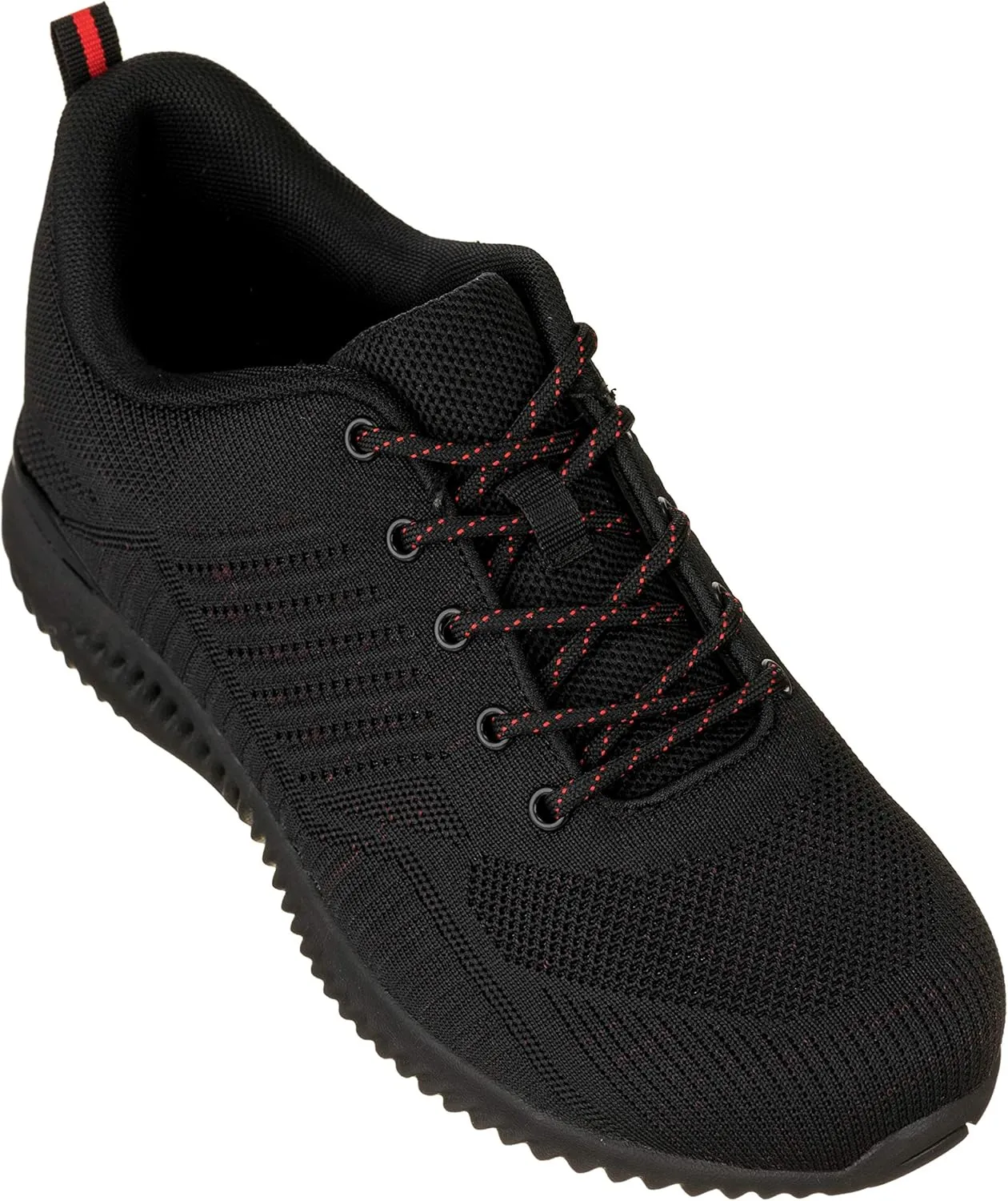 CALTO Men's Invisible Height Increasing Elevator Shoes - Black/Red Ultra Lightweight Sporty Sneakers - 2.6 Inches Taller - Q211 - Size 8.5 D(M) US