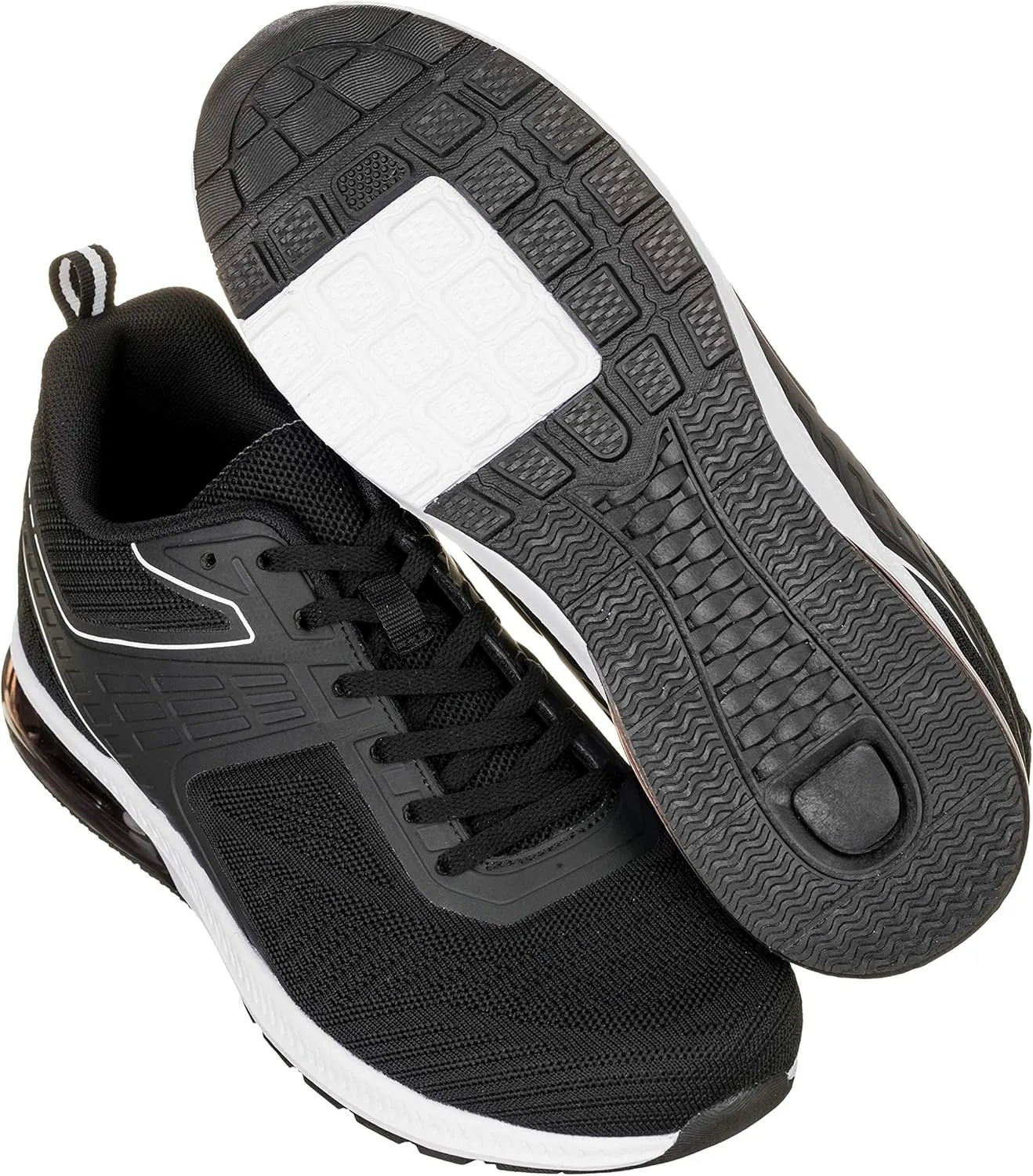 CALTO Men's Invisible Height Increasing Elevator Shoes - Black/White Super Lightweight Sporty Sneakers - 2.4 Inches Taller - Q231 - Size 13 D(M) US