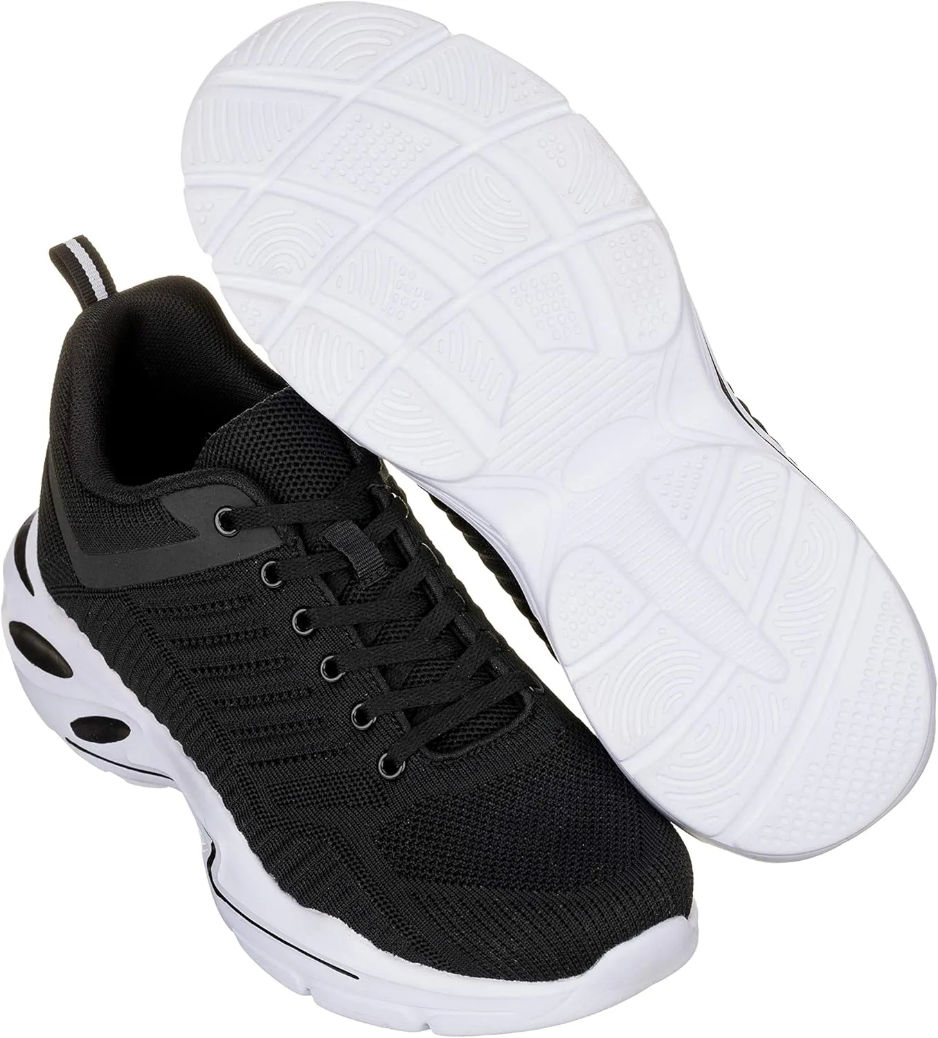 CALTO Men's Invisible Height Increasing Elevator Shoes - Black/White Super Lightweight Sporty Sneakers - 2.6 Inches Taller - Q330 - Size 9 D(M) US