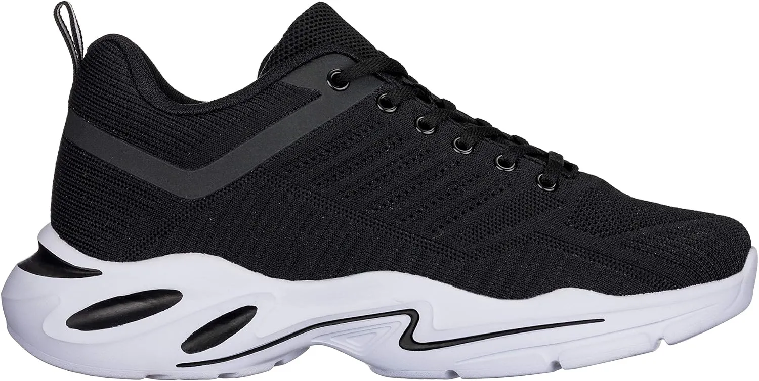 CALTO Men's Invisible Height Increasing Elevator Shoes - Black/White Super Lightweight Sporty Sneakers - 2.6 Inches Taller - Q330 - Size 9 D(M) US