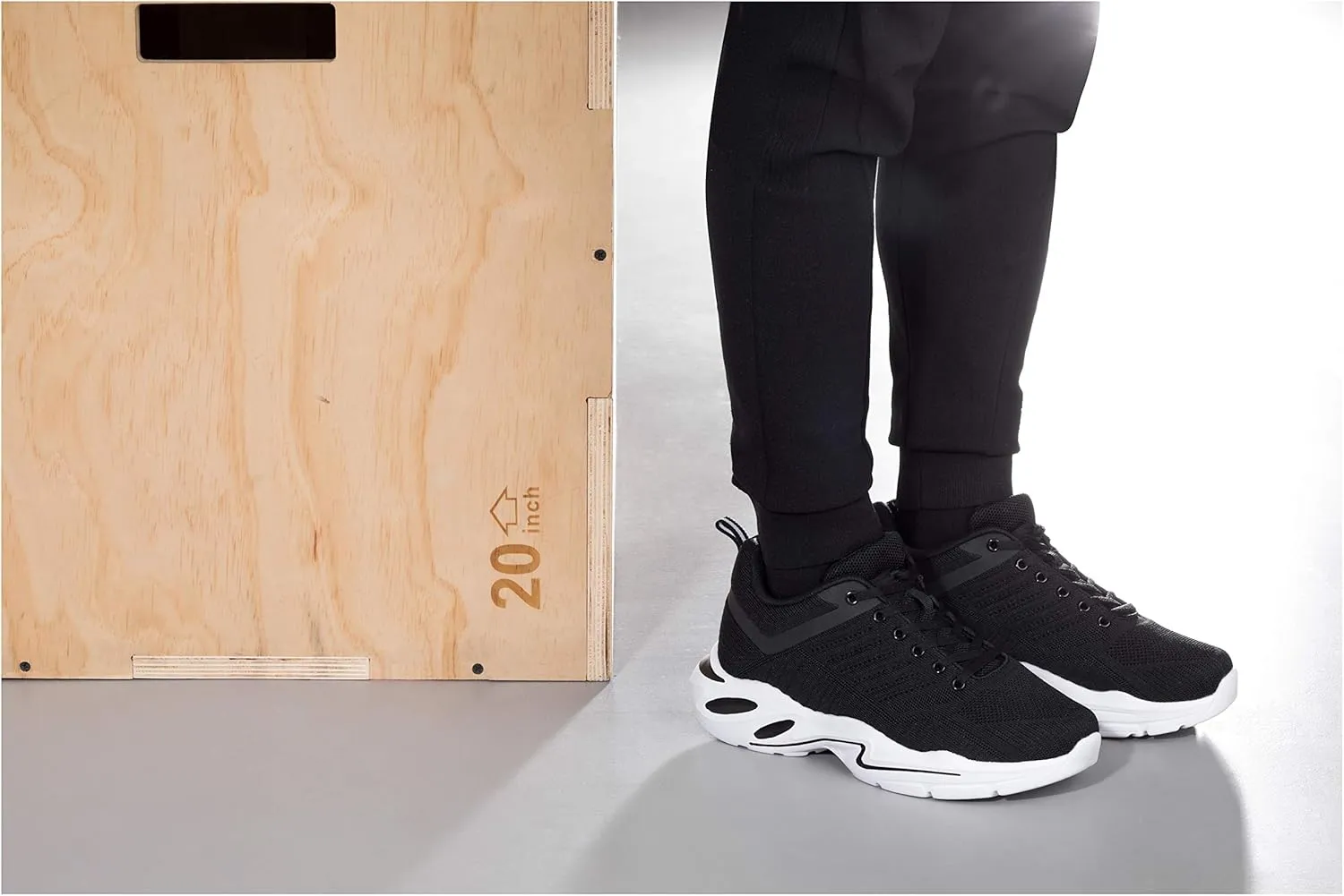 CALTO Men's Invisible Height Increasing Elevator Shoes - Black/White Super Lightweight Sporty Sneakers - 2.6 Inches Taller - Q330 - Size 9 D(M) US