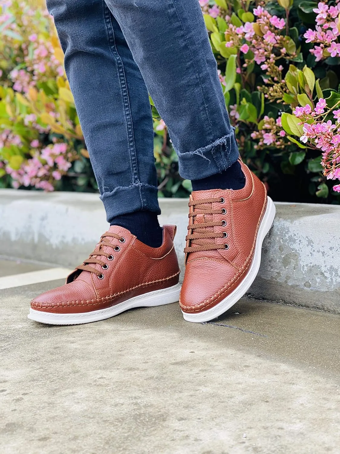 CALTO Men's Invisible Height Increasing Elevator Shoes - Dark Brown Leather Lace-up Casual Fashion Sneakers - 3 Inches Taller - S4313 - Size 8 D(M) US
