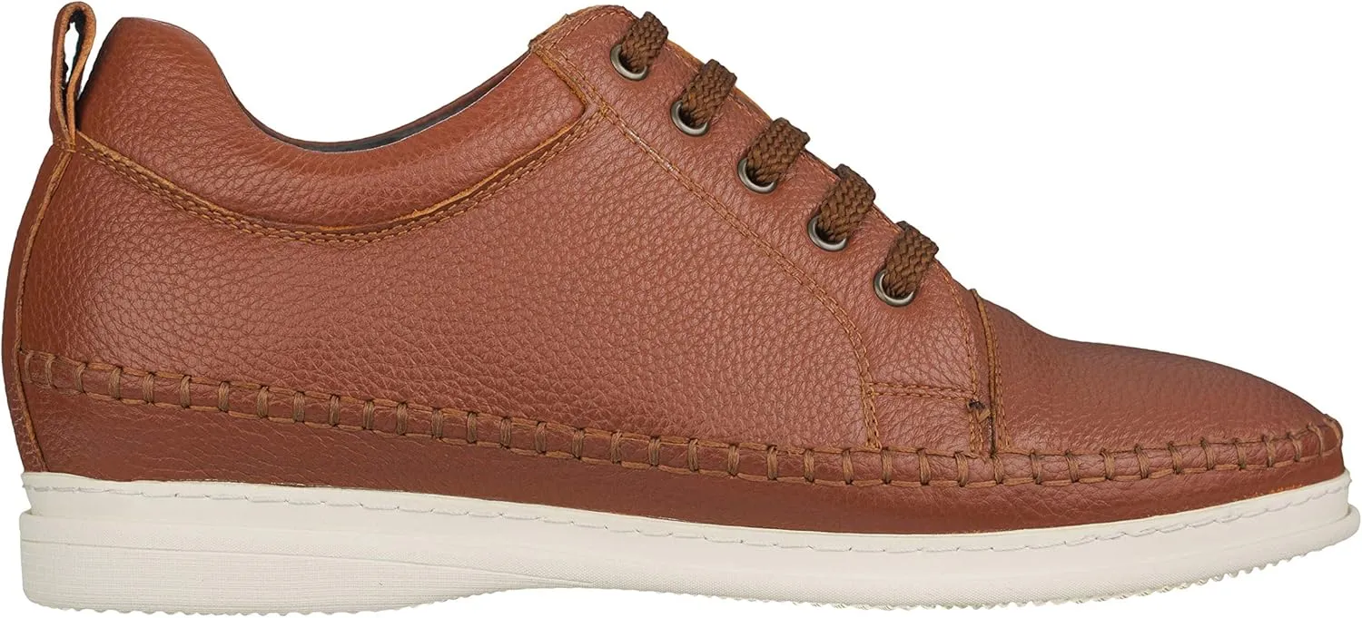 CALTO Men's Invisible Height Increasing Elevator Shoes - Dark Brown Leather Lace-up Casual Fashion Sneakers - 3 Inches Taller - S4313 - Size 8 D(M) US