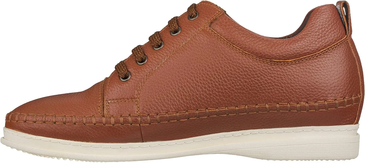CALTO Men's Invisible Height Increasing Elevator Shoes - Dark Brown Leather Lace-up Casual Fashion Sneakers - 3 Inches Taller - S4313 - Size 8 D(M) US
