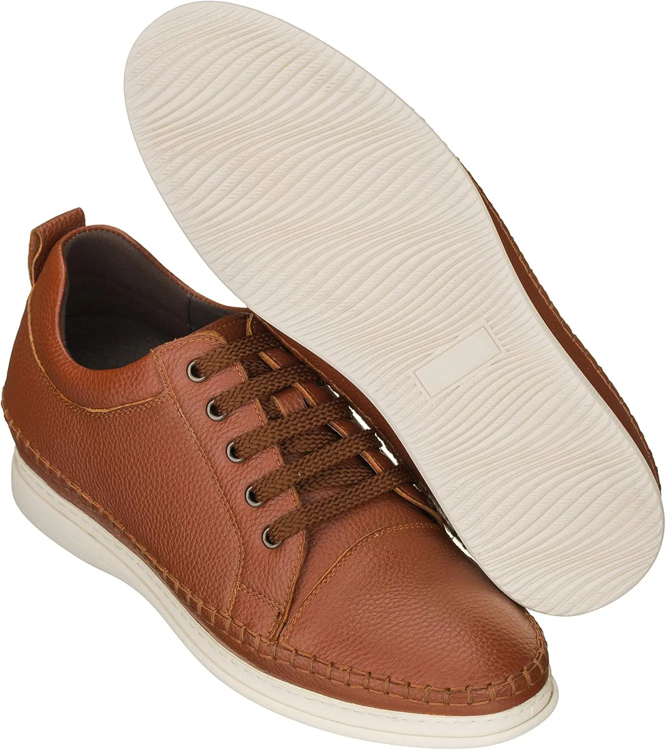 CALTO Men's Invisible Height Increasing Elevator Shoes - Dark Brown Leather Lace-up Casual Fashion Sneakers - 3 Inches Taller - S4313 - Size 8 D(M) US