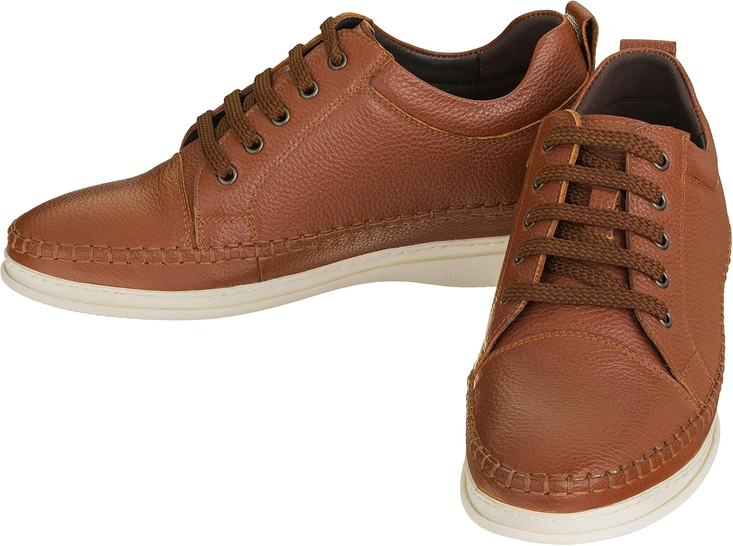 CALTO Men's Invisible Height Increasing Elevator Shoes - Dark Brown Leather Lace-up Casual Fashion Sneakers - 3 Inches Taller - S4313 - Size 8 D(M) US