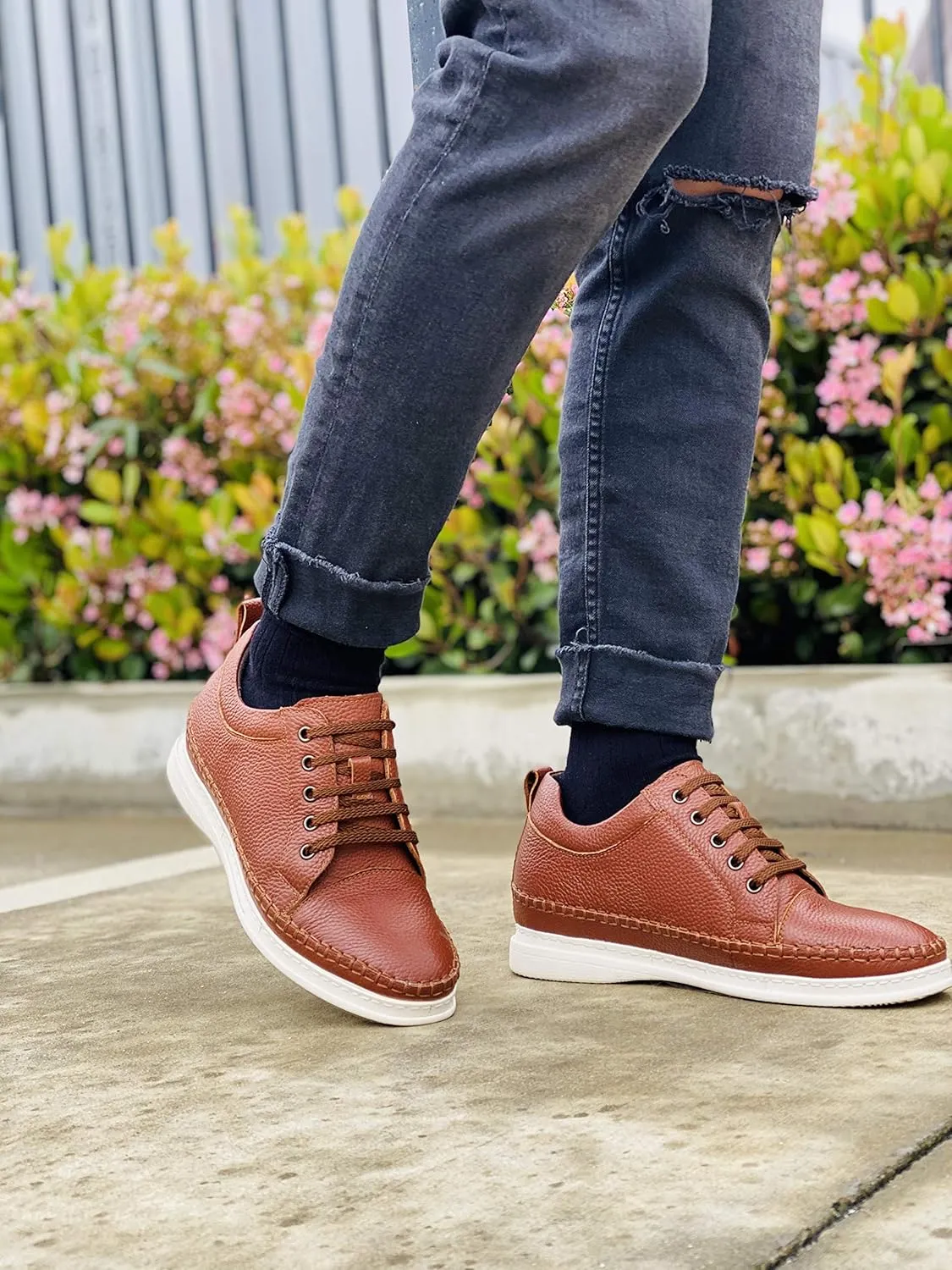 CALTO Men's Invisible Height Increasing Elevator Shoes - Dark Brown Leather Lace-up Casual Fashion Sneakers - 3 Inches Taller - S4313 - Size 8 D(M) US