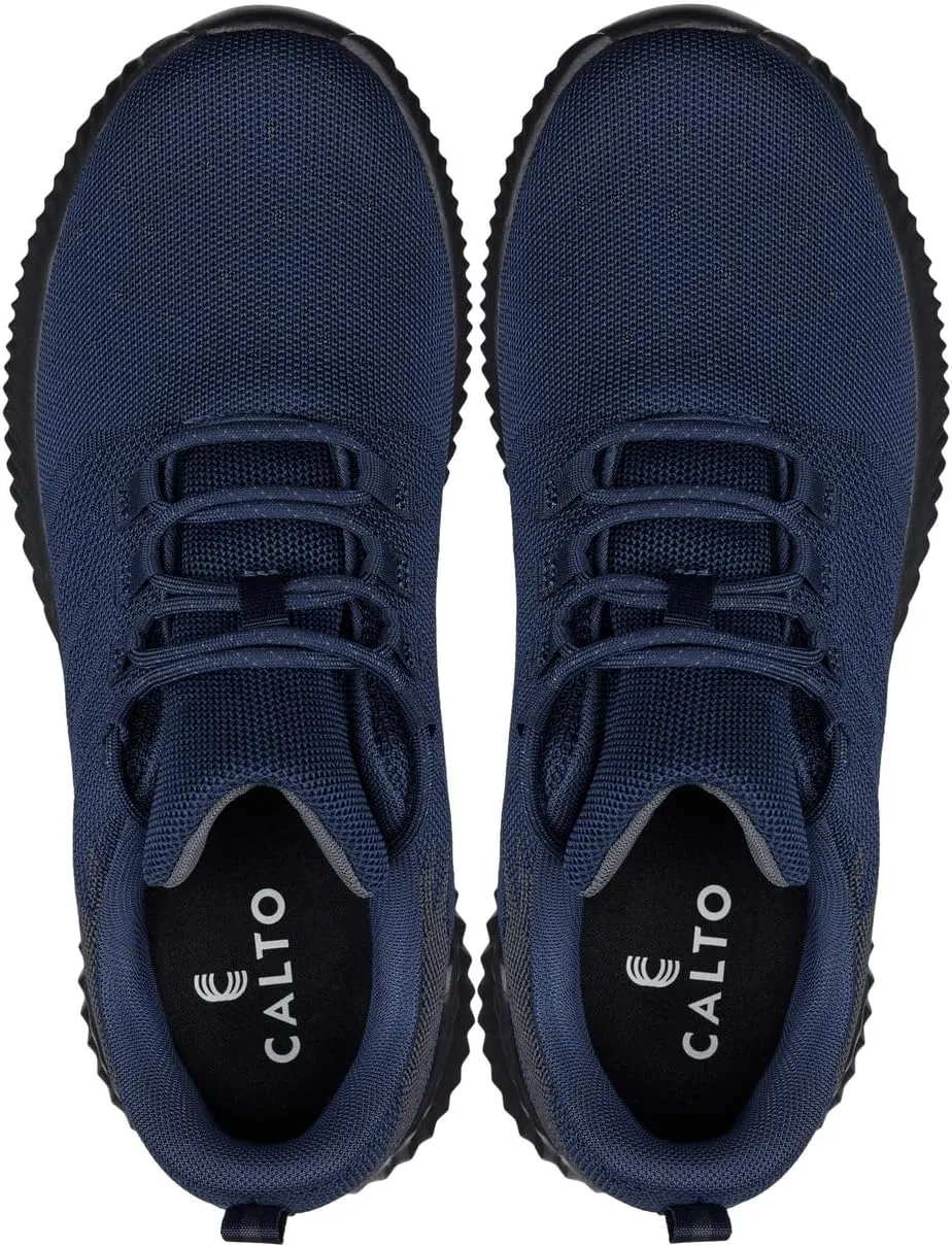 CALTO Men's Invisible Height Increasing Elevator Shoes - Navy/Blue Ultra Feather Lightweight Sporty Sneakers - 2.8 Inches Taller - Q217 - Size 10 D(M) US