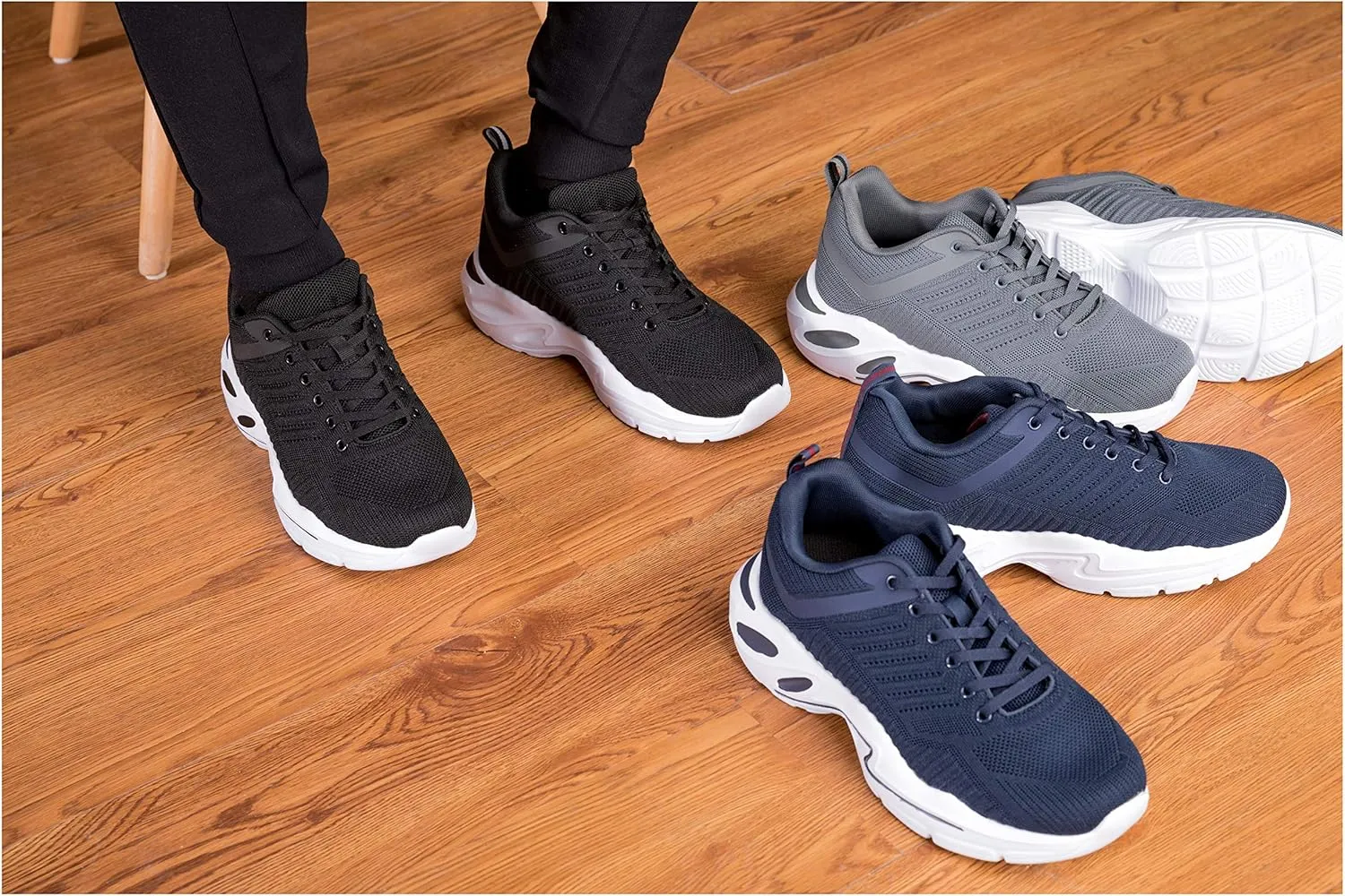 CALTO Men's Invisible Height Increasing Elevator Shoes - Navy/White Super Lightweight Sporty Sneakers - 2.6 Inches Taller - Q331 - Size 8 D(M) US