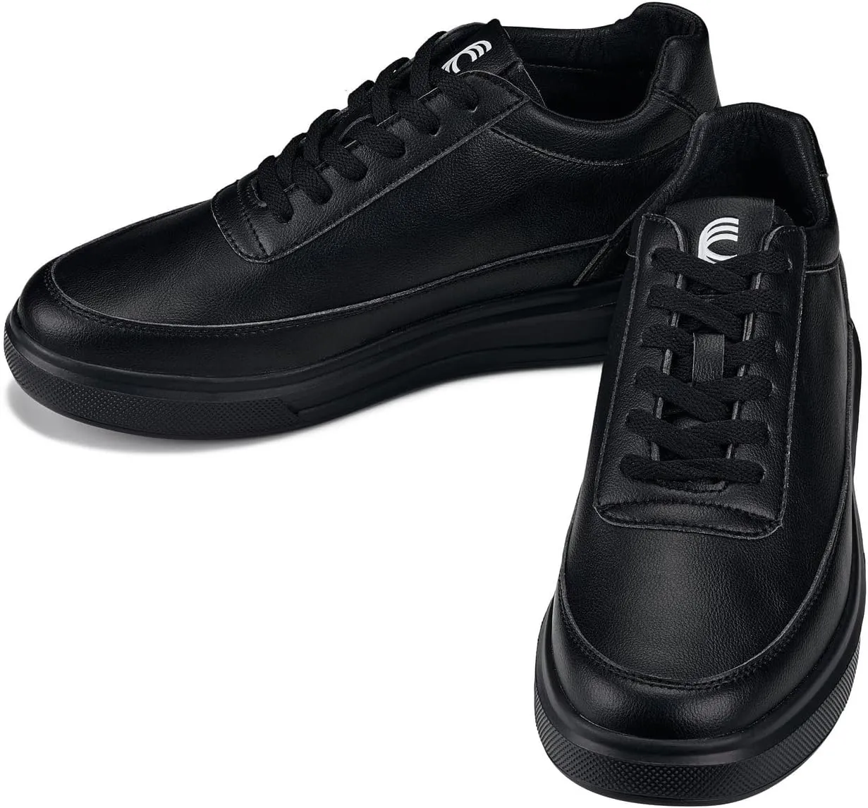 CALTO Men's Invisible Height Increasing Elevator Shoes - Pitch Black Light-Weight Lace-up Leather Sporty Sneakers - 2.8 Inches Taller - X1646 - Size 9 D(M) US