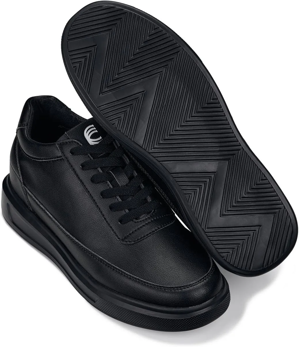 CALTO Men's Invisible Height Increasing Elevator Shoes - Pitch Black Light-Weight Lace-up Leather Sporty Sneakers - 2.8 Inches Taller - X1646 - Size 9 D(M) US