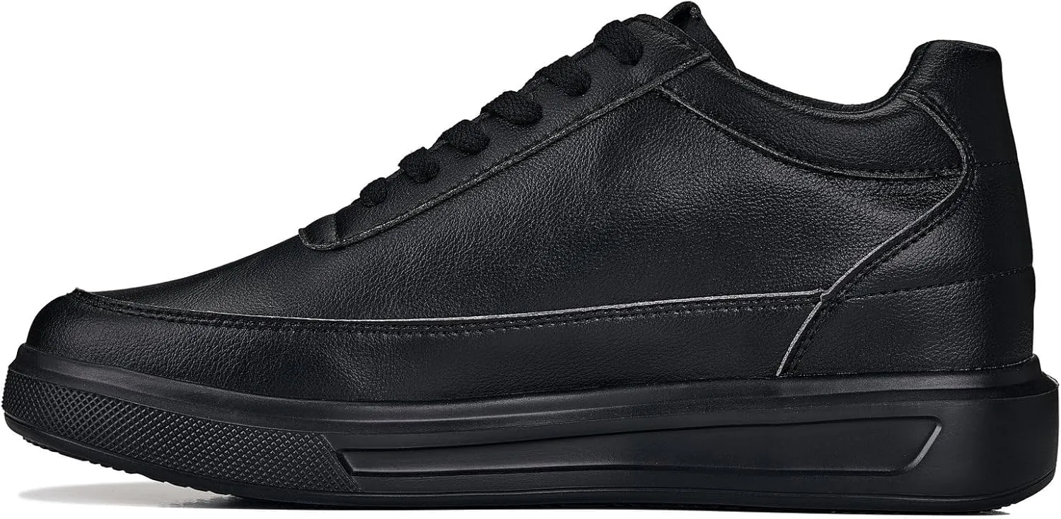 CALTO Men's Invisible Height Increasing Elevator Shoes - Pitch Black Light-Weight Lace-up Leather Sporty Sneakers - 2.8 Inches Taller - X1646 - Size 9 D(M) US