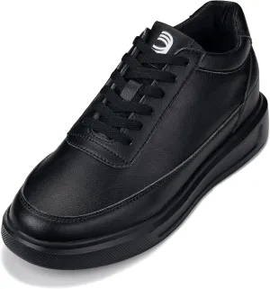 CALTO Men's Invisible Height Increasing Elevator Shoes - Pitch Black Light-Weight Lace-up Leather Sporty Sneakers - 2.8 Inches Taller - X1646 - Size 9 D(M) US