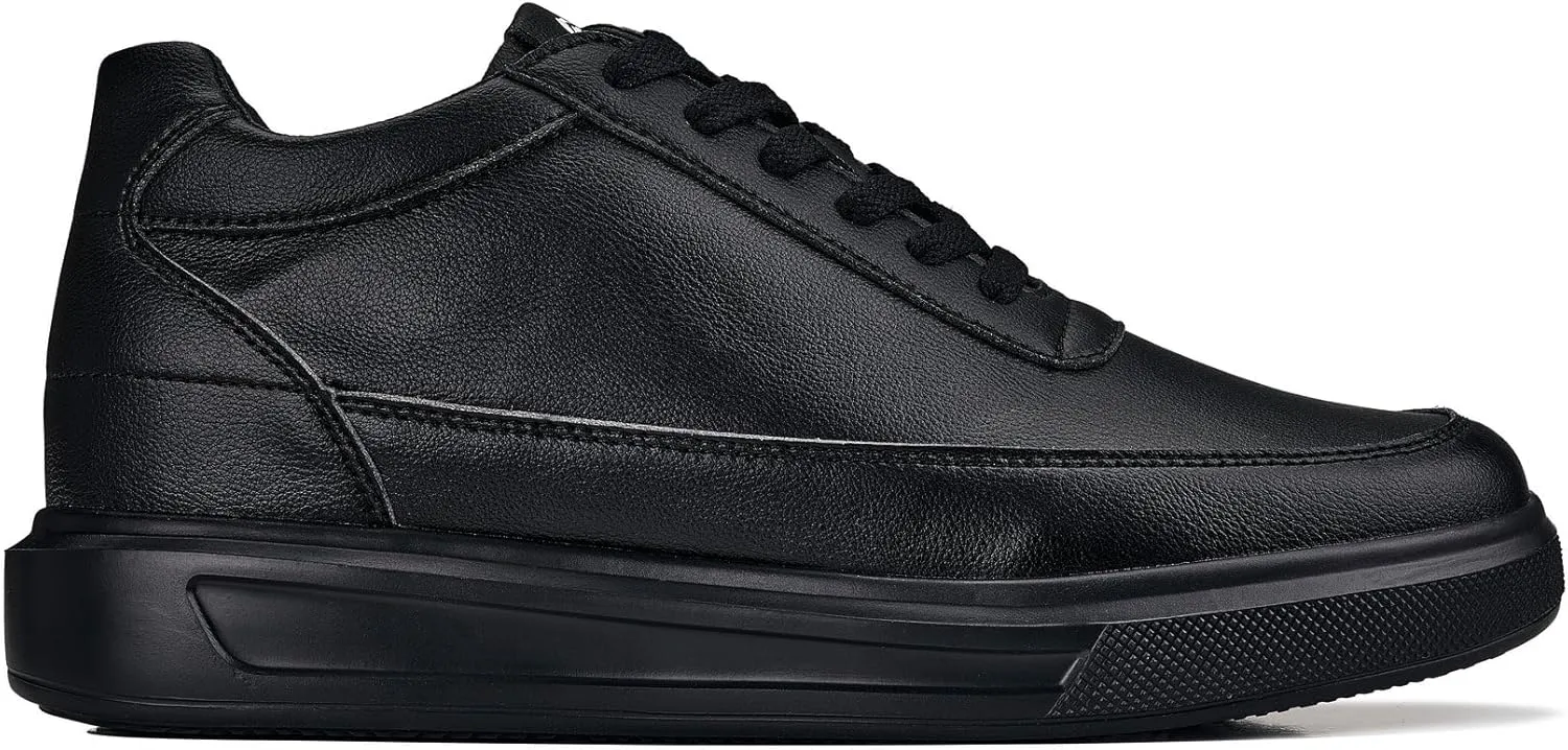 CALTO Men's Invisible Height Increasing Elevator Shoes - Pitch Black Light-Weight Lace-up Leather Sporty Sneakers - 2.8 Inches Taller - X1646 - Size 9 D(M) US