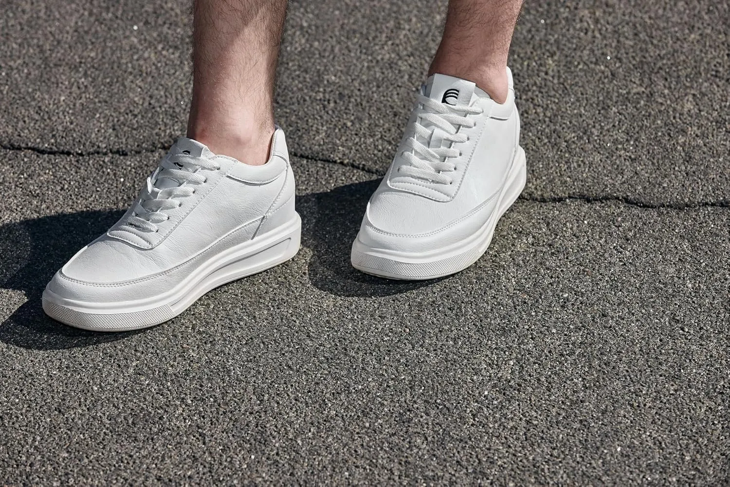 CALTO Men's Invisible Height Increasing Elevator Shoes - Pure White Light-Weight Lace-up Leather Sporty Sneakers - 2.8 Inches Taller - X1647 - Size 8 D(M) US
