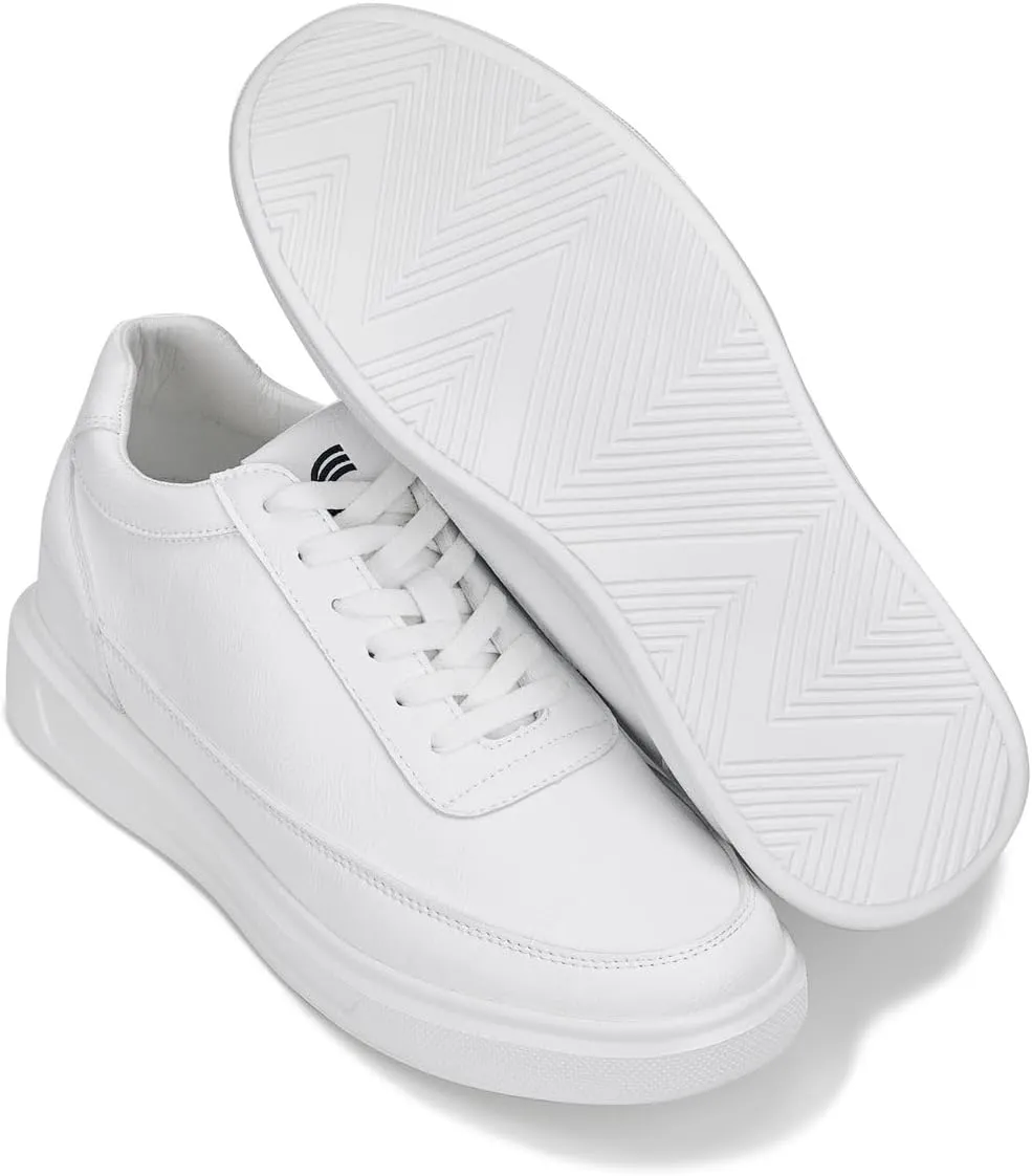 CALTO Men's Invisible Height Increasing Elevator Shoes - Pure White Light-Weight Lace-up Leather Sporty Sneakers - 2.8 Inches Taller - X1647 - Size 8 D(M) US