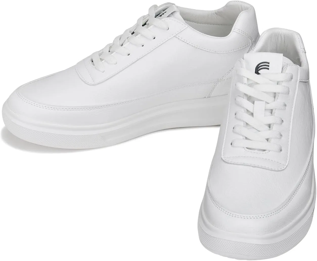 CALTO Men's Invisible Height Increasing Elevator Shoes - Pure White Light-Weight Lace-up Leather Sporty Sneakers - 2.8 Inches Taller - X1647 - Size 8 D(M) US