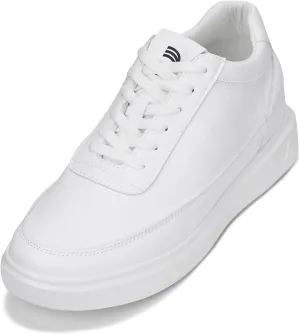 CALTO Men's Invisible Height Increasing Elevator Shoes - Pure White Light-Weight Lace-up Leather Sporty Sneakers - 2.8 Inches Taller - X1647 - Size 8 D(M) US