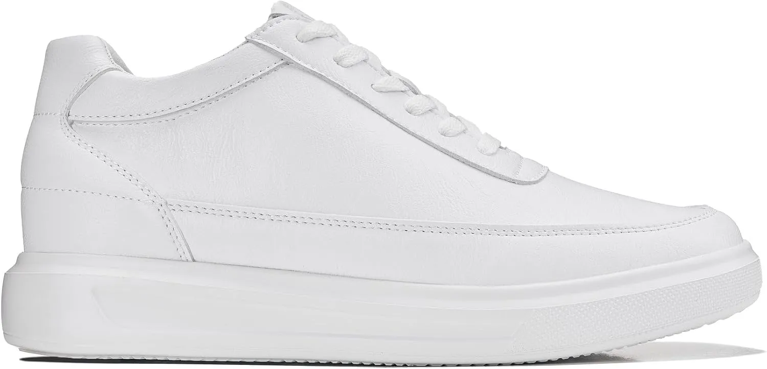 CALTO Men's Invisible Height Increasing Elevator Shoes - Pure White Light-Weight Lace-up Leather Sporty Sneakers - 2.8 Inches Taller - X1647 - Size 8 D(M) US