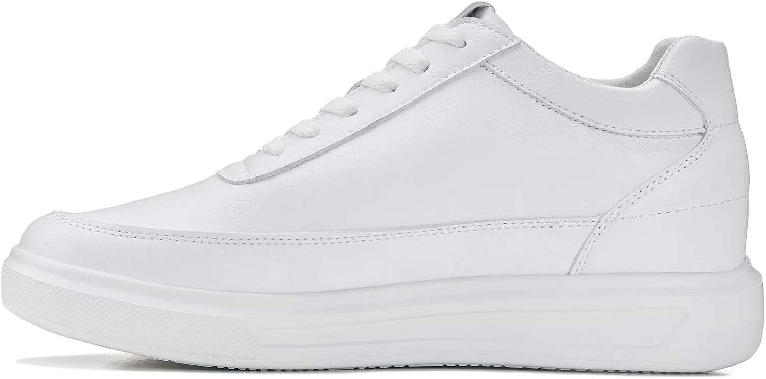 CALTO Men's Invisible Height Increasing Elevator Shoes - Pure White Light-Weight Lace-up Leather Sporty Sneakers - 2.8 Inches Taller - X1647 - Size 8 D(M) US