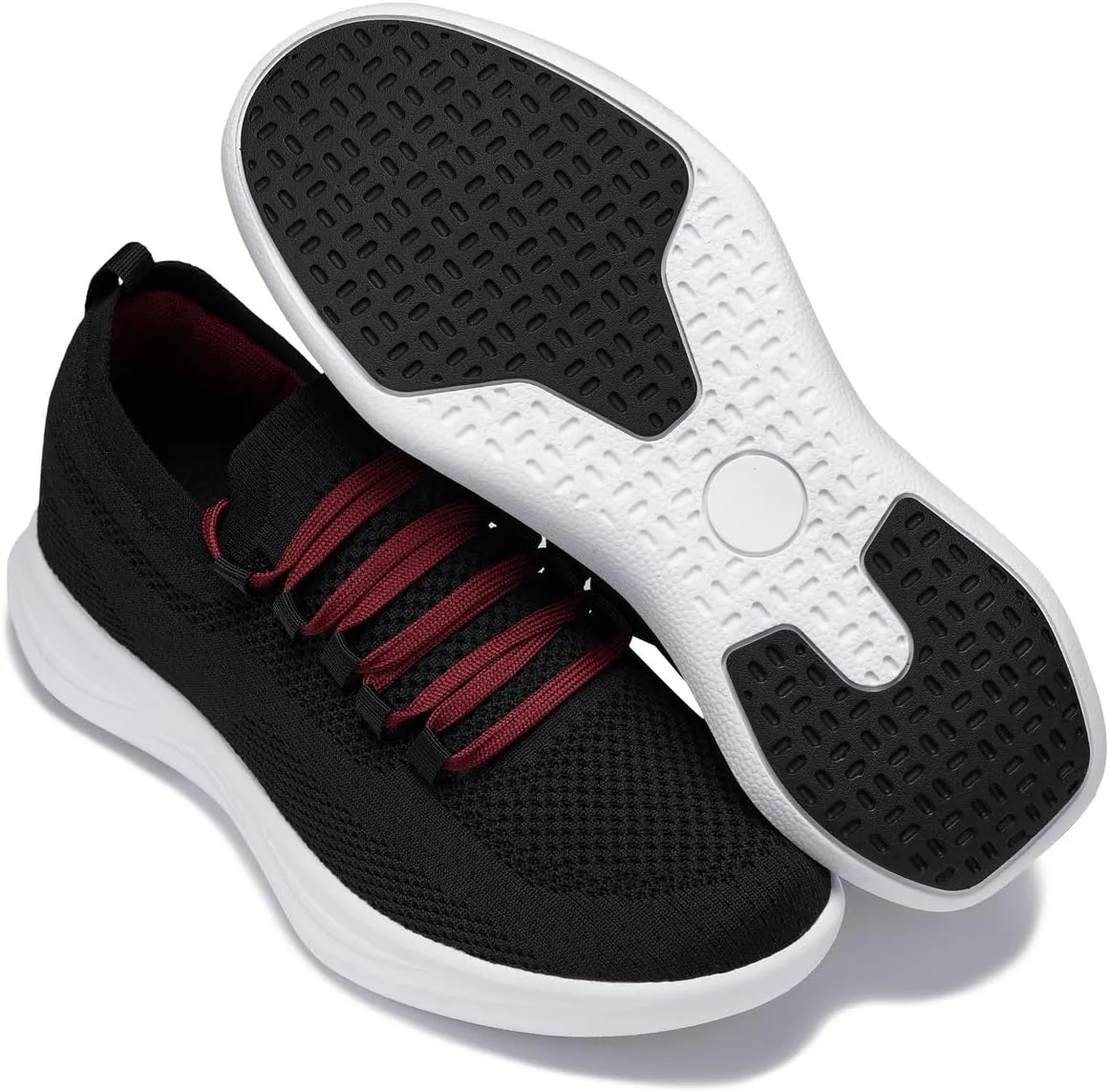 CALTO Men's Invisible Height Increasing Elevator Shoes - Super Lightweight Knitted Sporty Sneakers - 2.4 Inches Taller