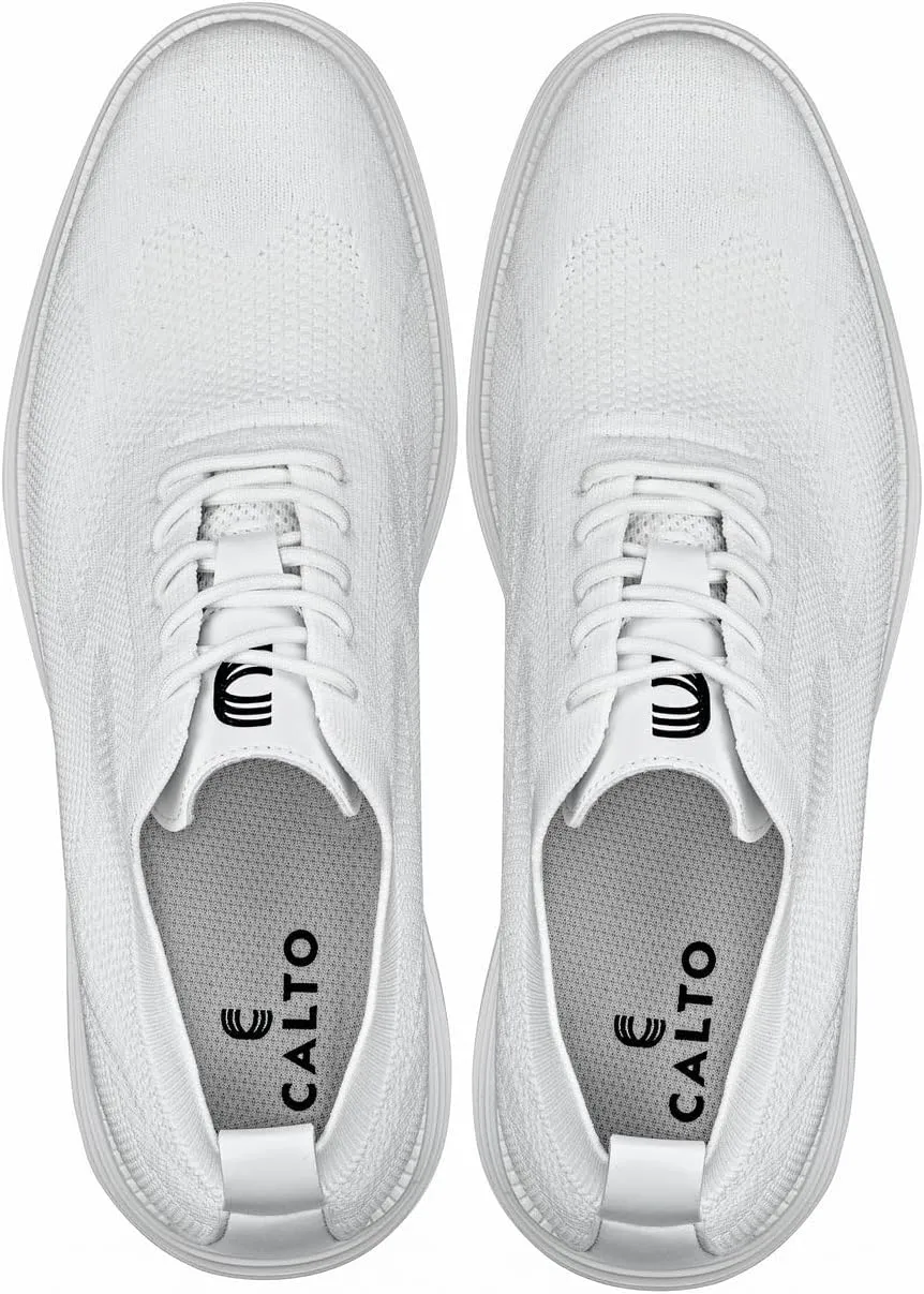 CALTO Men's Invisible Height Increasing Elevator Shoes - White Ultra Light-Weight Lace-up Knitted Sporty Walker - 2.8 Inches Taller - X2633 - Size 11 D(M) US