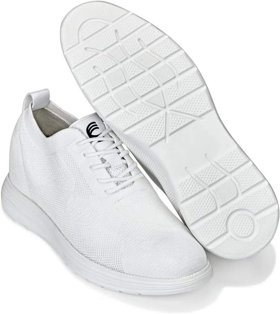 CALTO Men's Invisible Height Increasing Elevator Shoes - White Ultra Light-Weight Lace-up Knitted Sporty Walker - 2.8 Inches Taller - X2633 - Size 11 D(M) US