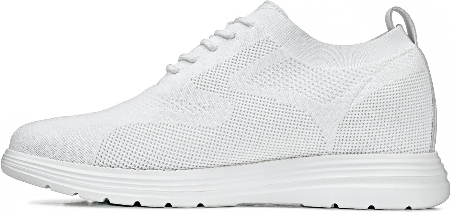 CALTO Men's Invisible Height Increasing Elevator Shoes - White Ultra Light-Weight Lace-up Knitted Sporty Walker - 2.8 Inches Taller - X2633 - Size 11 D(M) US