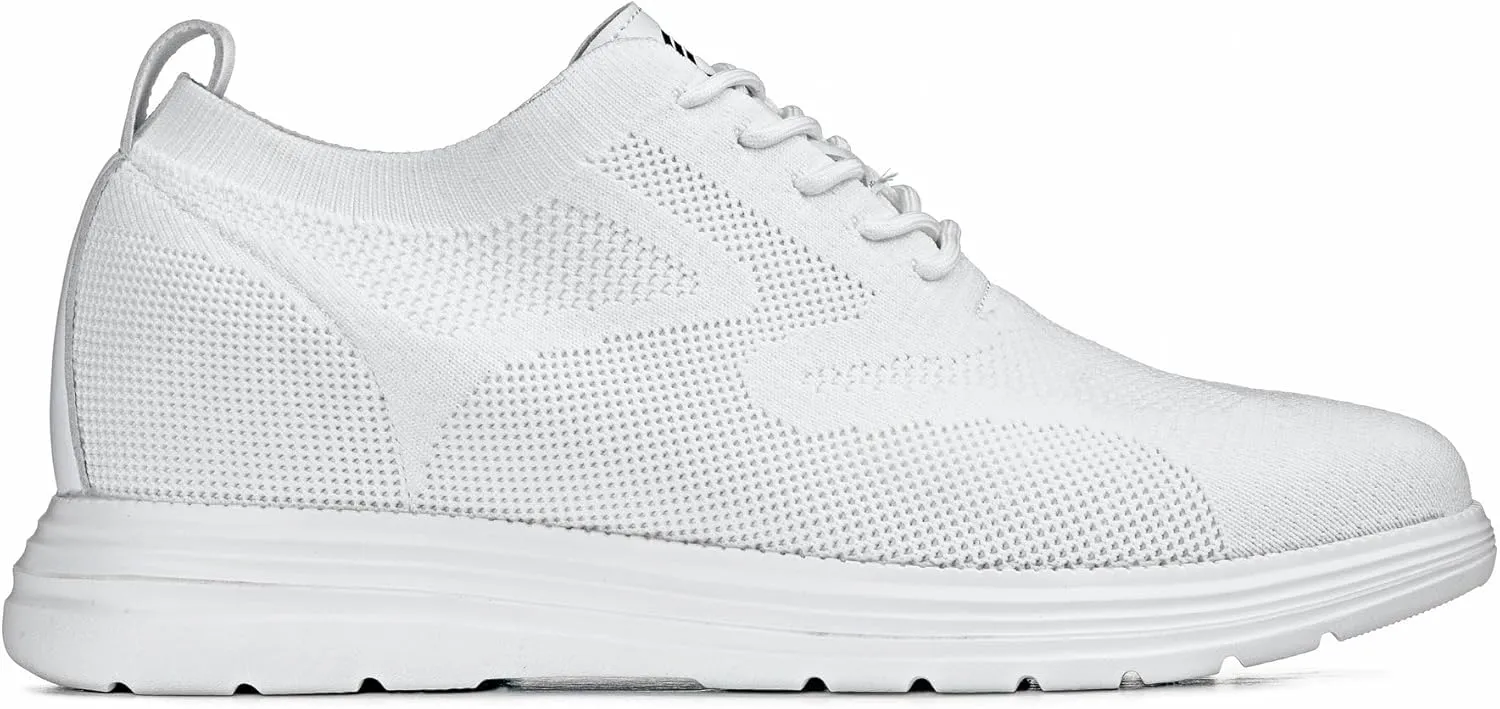 CALTO Men's Invisible Height Increasing Elevator Shoes - White Ultra Light-Weight Lace-up Knitted Sporty Walker - 2.8 Inches Taller - X2633 - Size 11 D(M) US