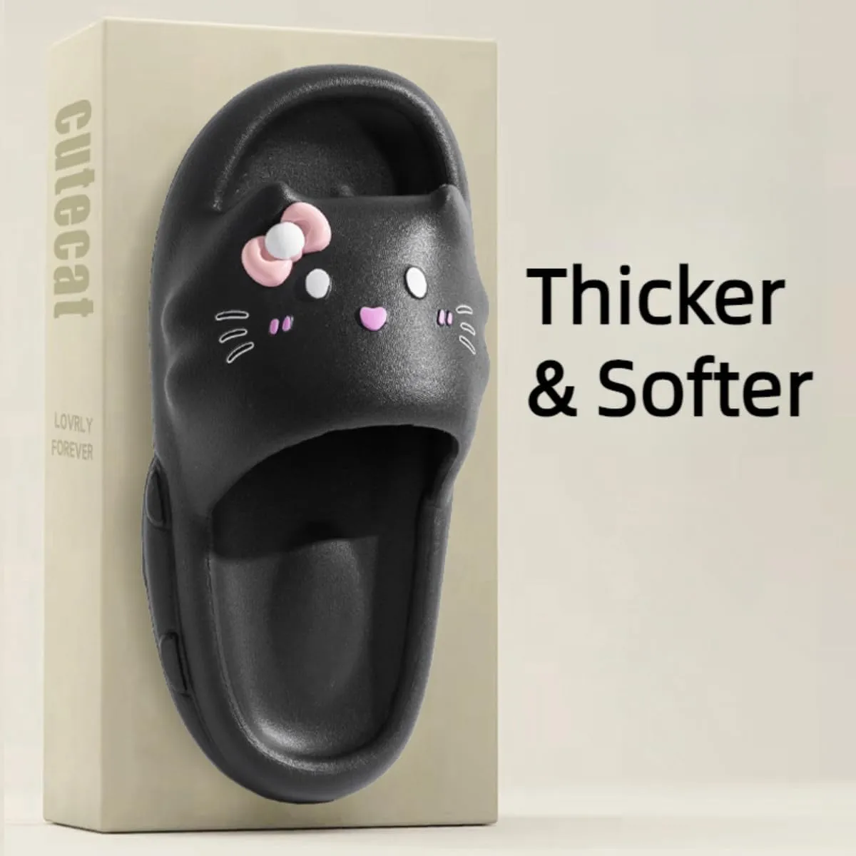 Cat Slippers Women Cute Kitty Pillow Slides Thick Sole Kawaii Non Slip Quick Drying Preppy Shower Bathroom Sandals Outdoor