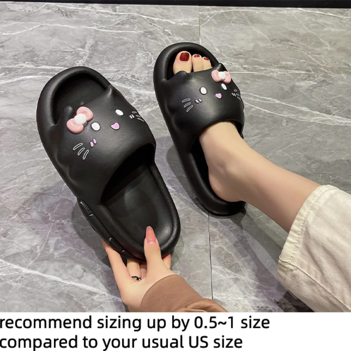 Cat Slippers Women Cute Kitty Pillow Slides Thick Sole Kawaii Non Slip Quick Drying Preppy Shower Bathroom Sandals Outdoor
