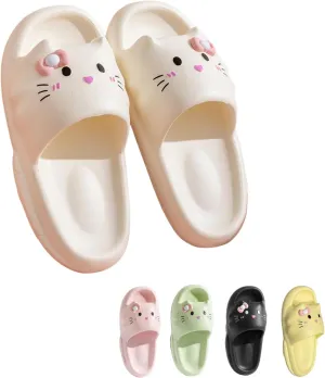 Cat Slippers Women Cute Kitty Pillow Slides Thick Sole Kawaii Non Slip Quick Drying Preppy Shower Bathroom Sandals Outdoor