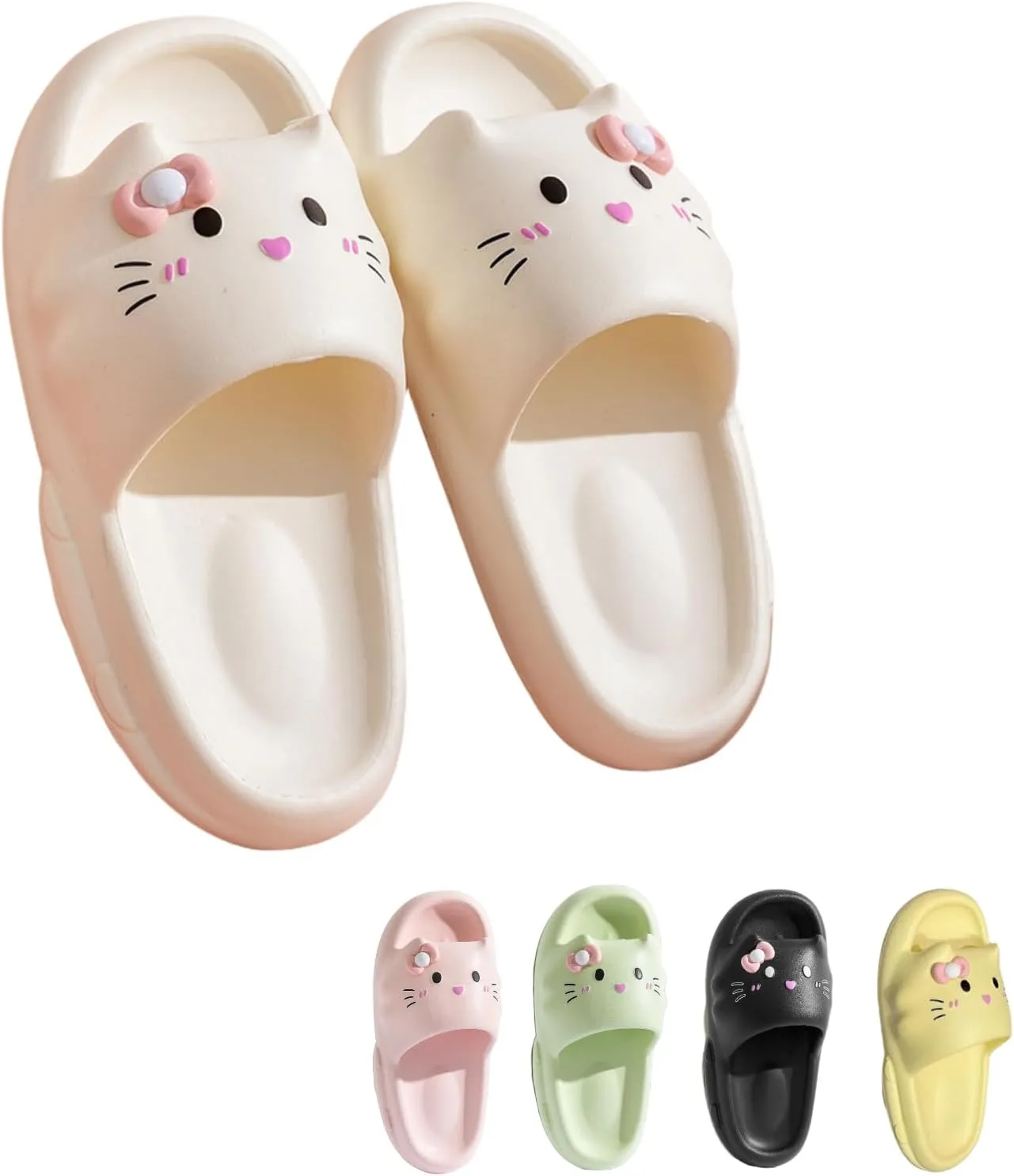 Cat Slippers Women Cute Kitty Pillow Slides Thick Sole Kawaii Non Slip Quick Drying Preppy Shower Bathroom Sandals Outdoor