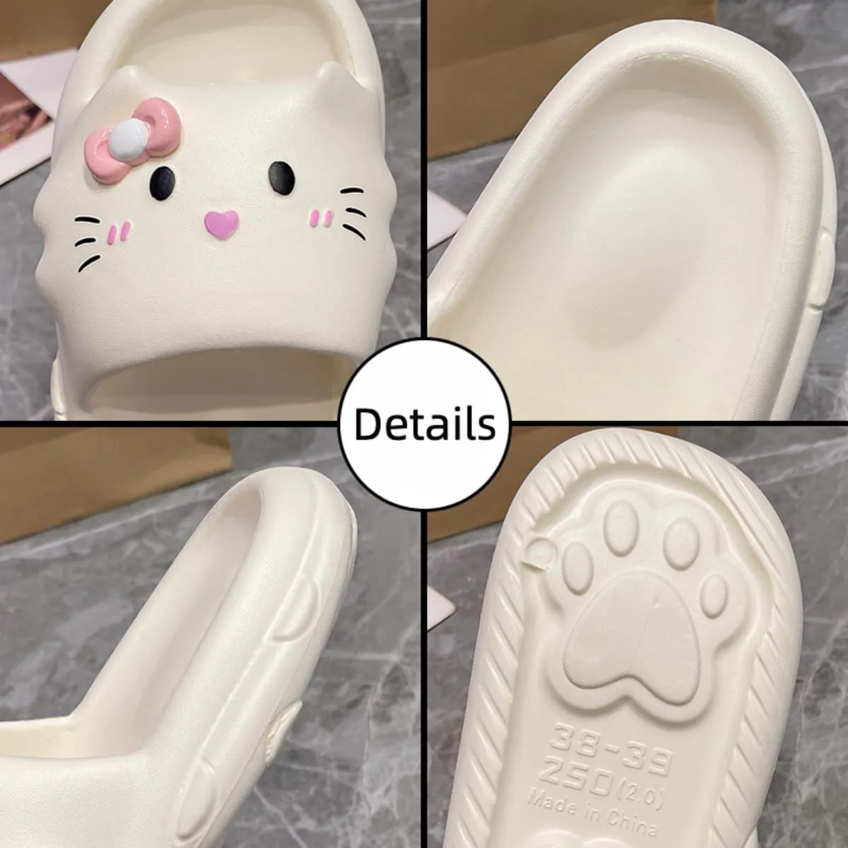 Cat Slippers Women Cute Kitty Pillow Slides Thick Sole Kawaii Non Slip Quick Drying Preppy Shower Bathroom Sandals Outdoor