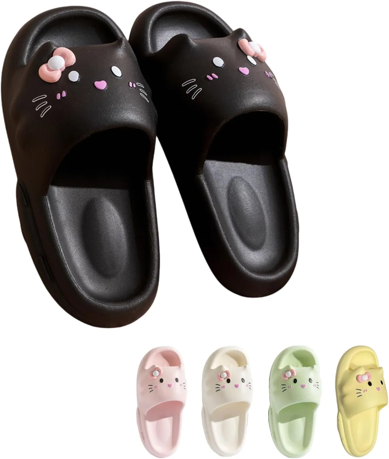 Cat Slippers Women Cute Kitty Pillow Slides Thick Sole Kawaii Non Slip Quick Drying Preppy Shower Bathroom Sandals Outdoor