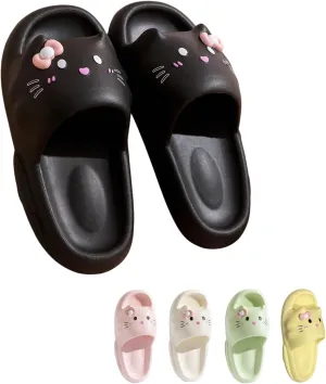 Cat Slippers Women Cute Kitty Pillow Slides Thick Sole Kawaii Non Slip Quick Drying Preppy Shower Bathroom Sandals Outdoor