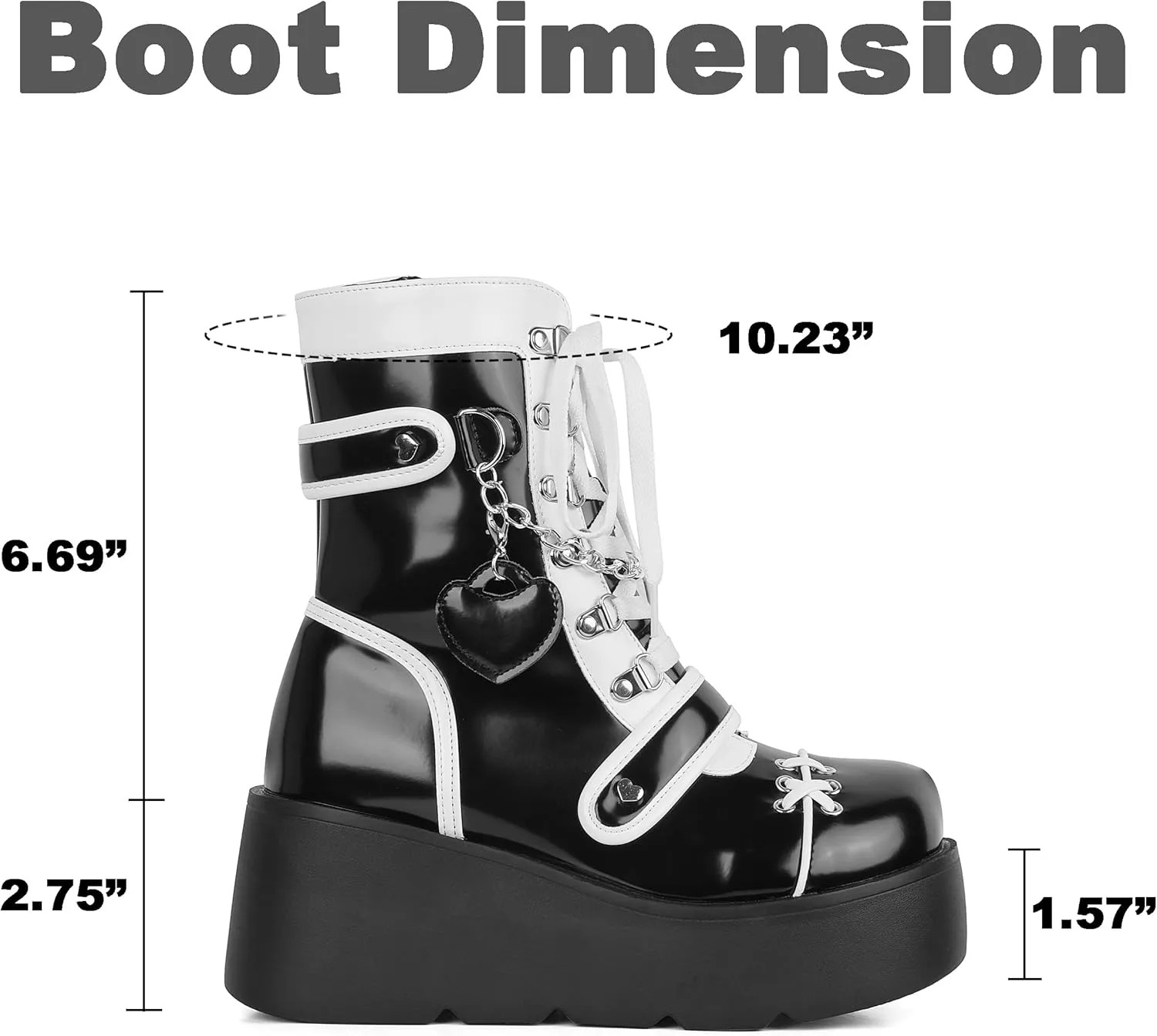 CELNEPHO Platform Ankle Boots for Women Wedge High Heel Booties Goth Round Toe Combat Boots Women Cute Heart Lace Up Rave Boots Outdoor Dress Boots with Chain