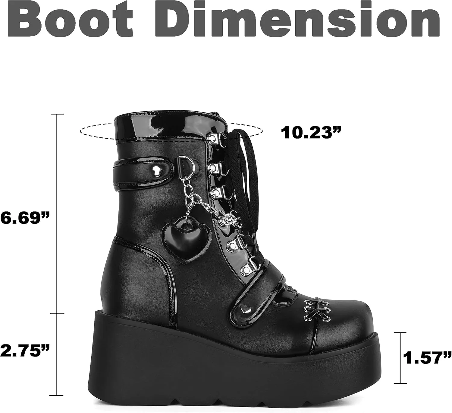 CELNEPHO Platform Ankle Boots for Women Wedge High Heel Booties Goth Round Toe Combat Boots Women Cute Heart Lace Up Rave Boots Outdoor Dress Boots with Chain