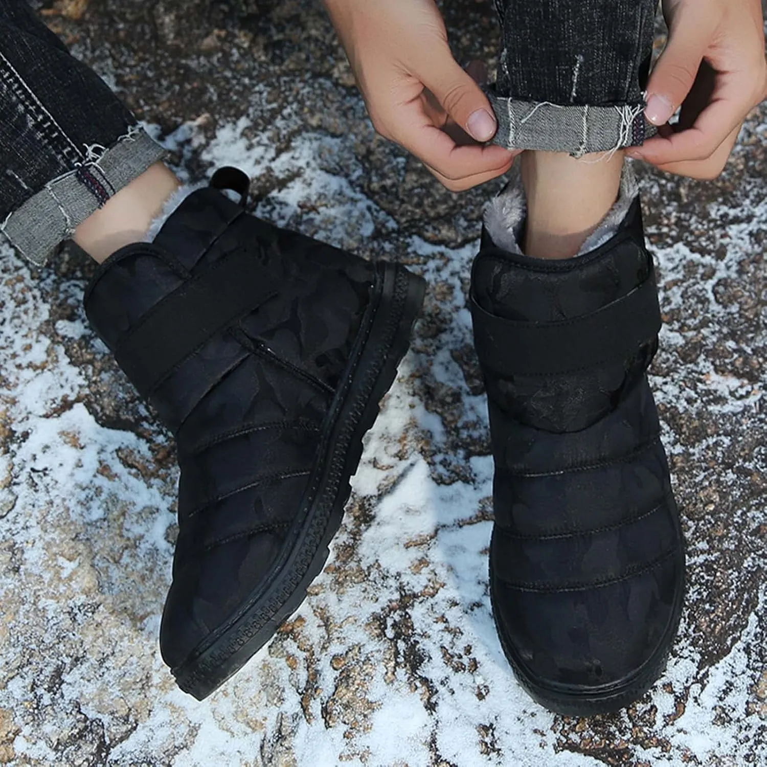 CERYTHRINA Winter Snow Ankle Boots Fur Lining Waterproof Outdoor Slip On Booties Sneakers for Women and Men