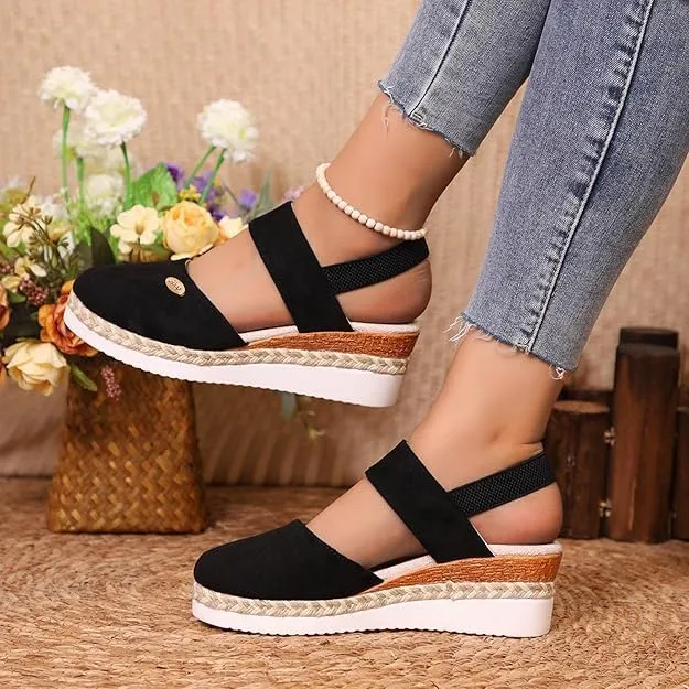 Closed Toe Platform Wedge Sandals for Women Heel Casual Womens, Women's Espadrilles Dressy Wedges Sandals, Comfortable Anti Slip Summer Shoes with Adjustable Buckle Ankle Strap