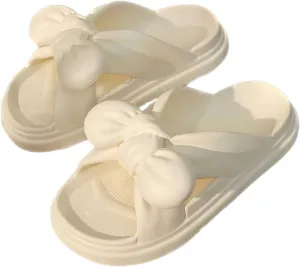 Cloud Pillow Comfy Slippers Thick Sole Cute Bow Soft Cushion Platform Non-Slip Quick Drying Open Toe Home House Bathroom Bedroom Slides Lightweight EVA Sandals Indoor and Outdoor Shoes for Women and Girls